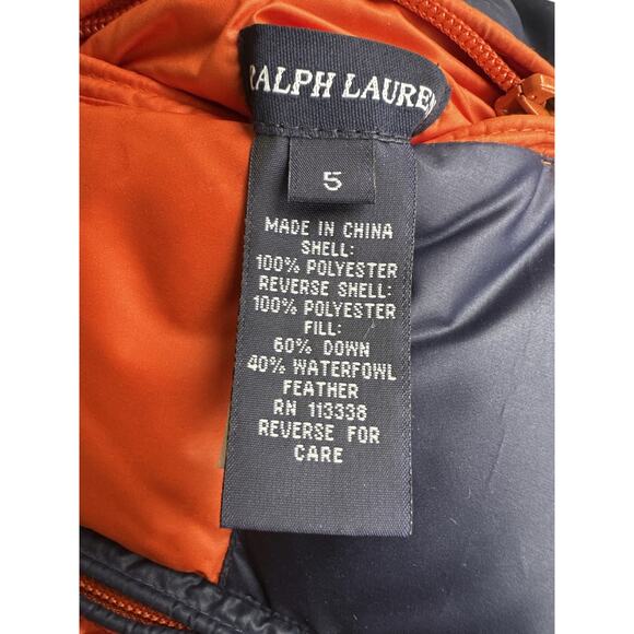 Ralph Lauren Reversible Kid's Feather Down Puffer Vest Stripe Solid Crest Size 5 - Picture 5 of 16